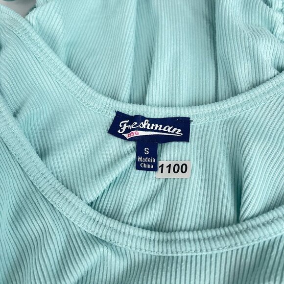 Freshman Sleeveless Rib Scoop Neck Tank Top Drawstring Side Light Blue Women S - Picture 6 of 10